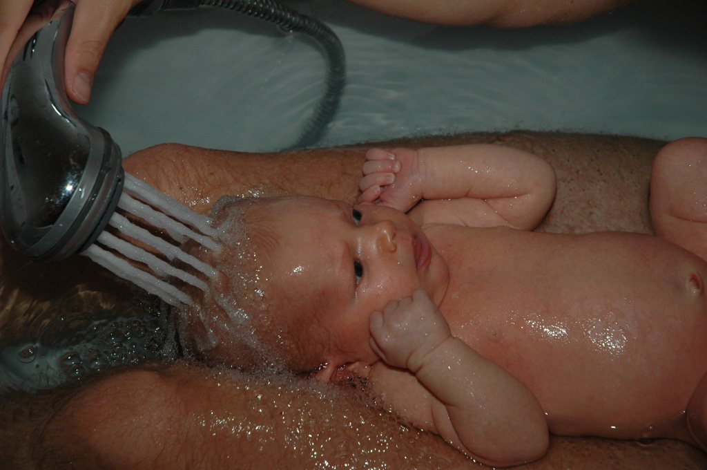 In bad met pap en warm water